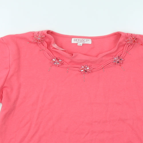 Reflect Womens Pink Polyester Basic T-Shirt Size S Round Neck - Flowers