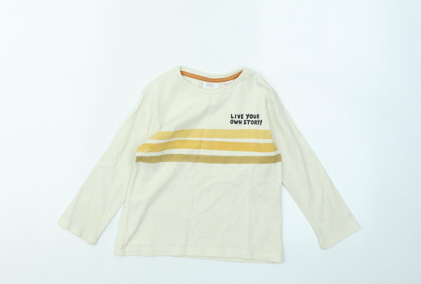 Zara Boys Beige Cotton Basic T-Shirt Size 18-24 Months Round Neck - Slogan