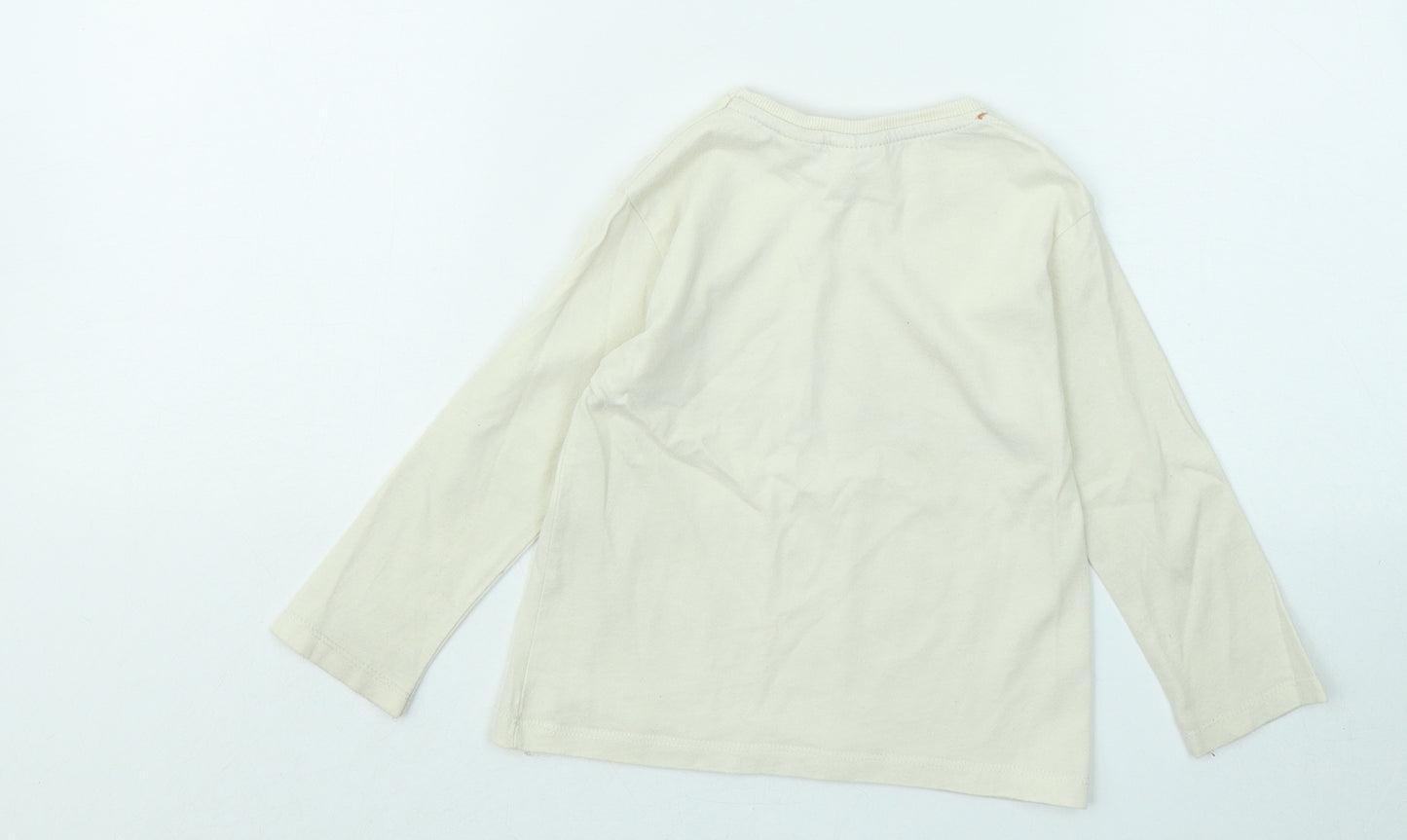 Zara Boys Beige Cotton Basic T-Shirt Size 18-24 Months Round Neck - Slogan