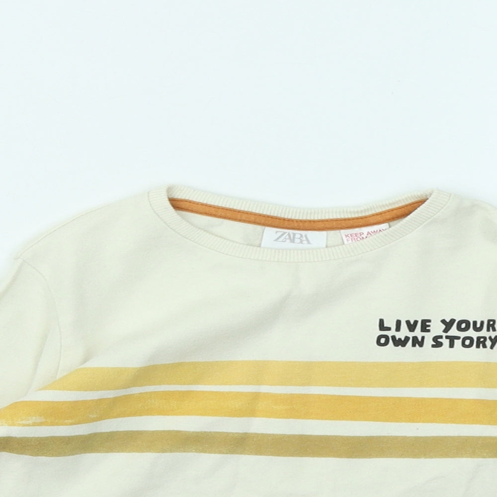 Zara Boys Beige Cotton Basic T-Shirt Size 18-24 Months Round Neck - Slogan