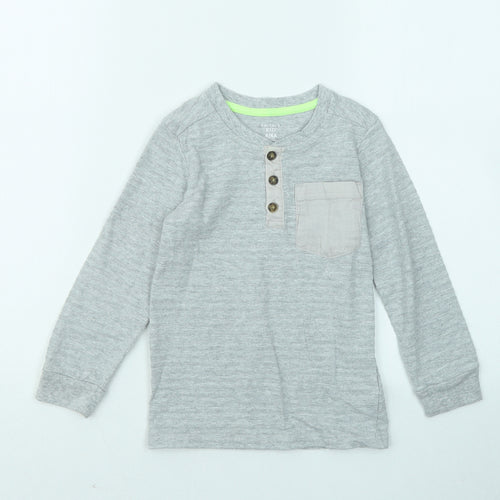 Carter's Boys Grey Cotton Basic T-Shirt Size 4 Years Round Neck Button