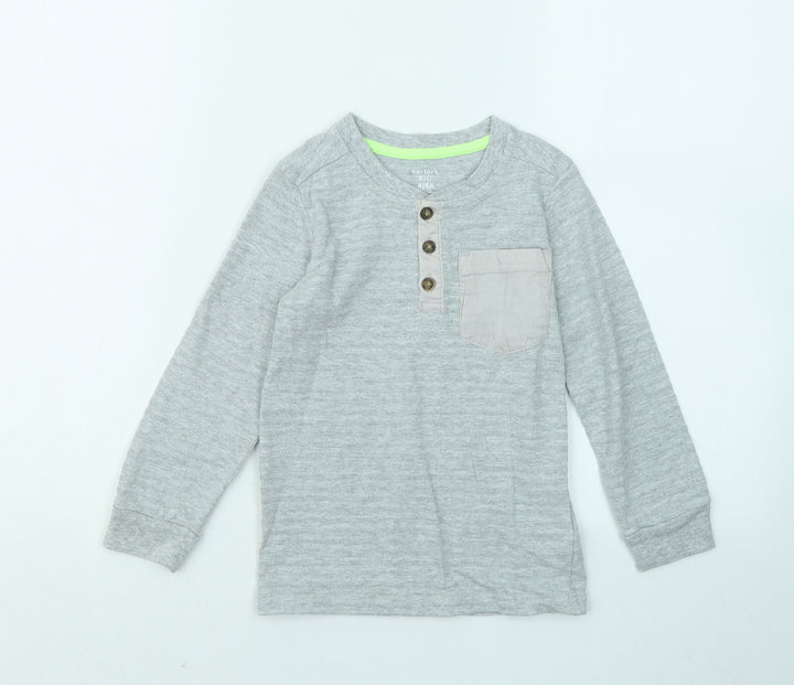 Carter's Boys Grey Cotton Basic T-Shirt Size 4 Years Round Neck Button