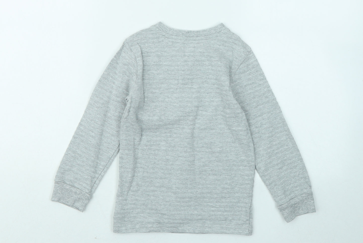 Carter's Boys Grey Cotton Basic T-Shirt Size 4 Years Round Neck Button