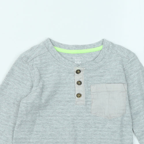 Carter's Boys Grey Cotton Basic T-Shirt Size 4 Years Round Neck Button