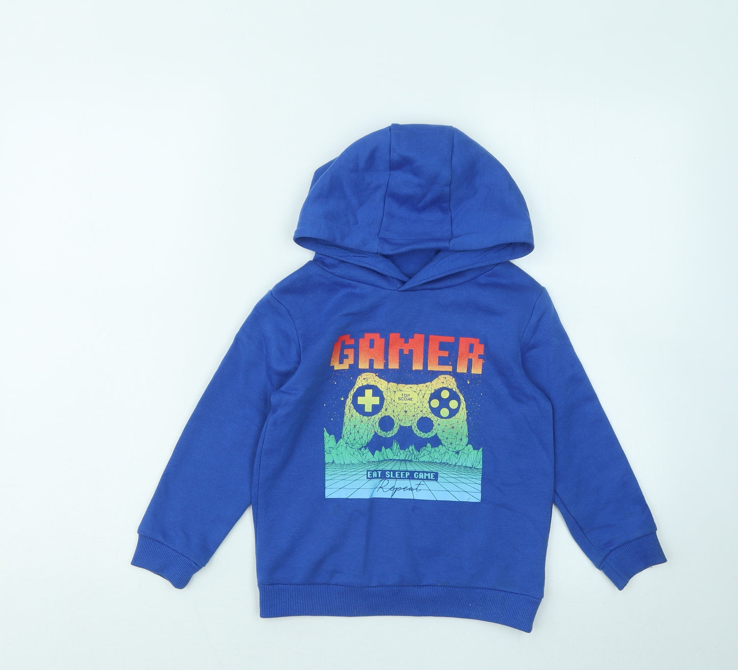 Dunnes Stores Boys Blue Cotton Pullover Hoodie Size 4-5 Years - Gamer Eat Sleep Game Repeat