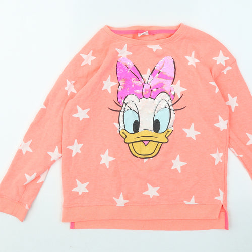 NEXT Girls Orange Geometric Cotton Pullover Sweatshirt Size 11 Years - Stars Disney Daffy Duck