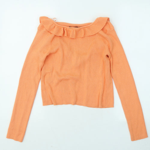 Brave Soul Womens Orange Round Neck Cotton Cardigan Jumper Size M
