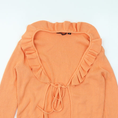 Brave Soul Womens Orange Round Neck Cotton Cardigan Jumper Size M