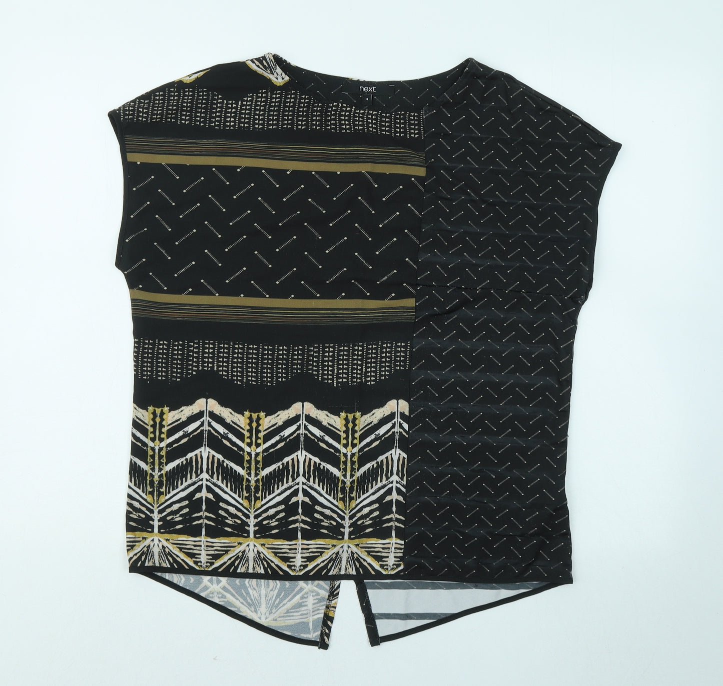 NEXT Womens Black Geometric Polyester Basic T-Shirt Size 8 Round Neck