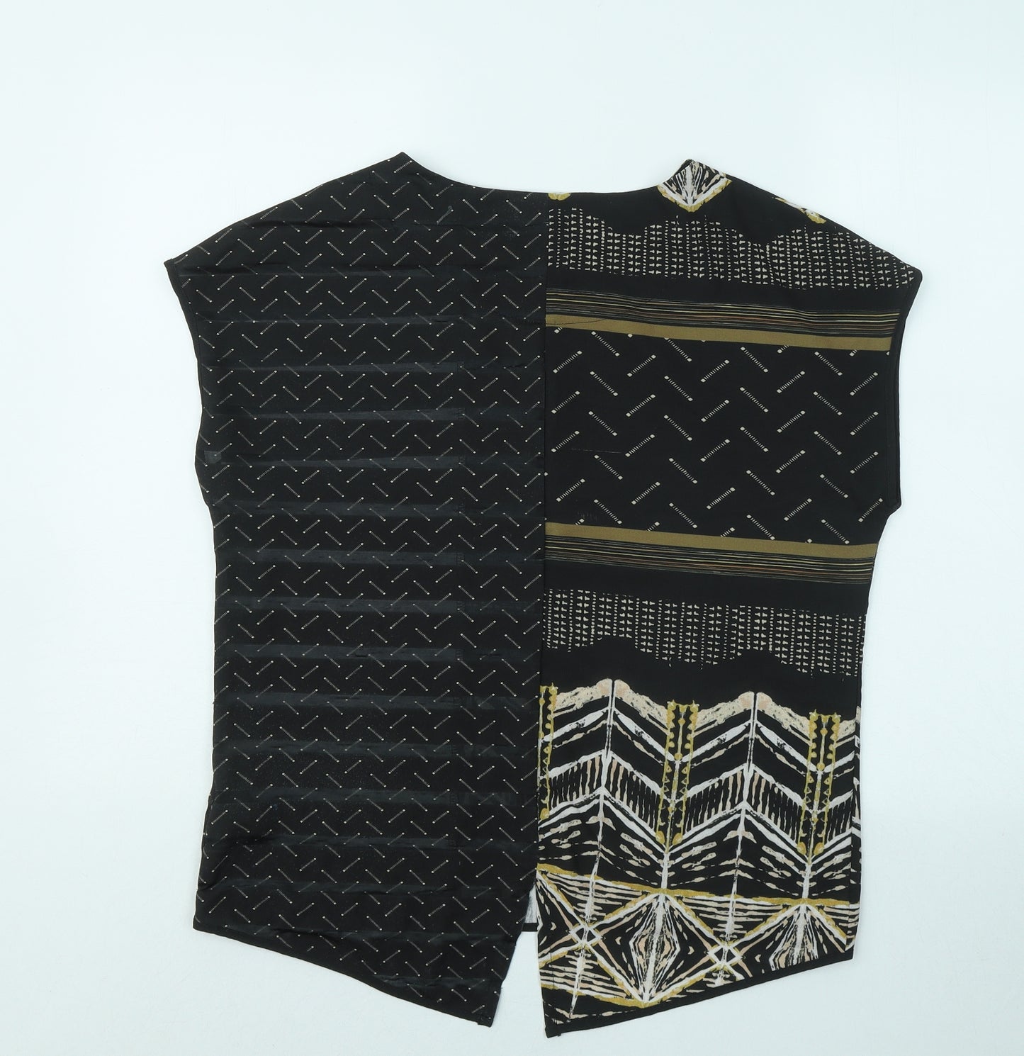 NEXT Womens Black Geometric Polyester Basic T-Shirt Size 8 Round Neck