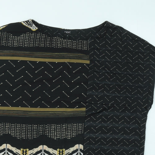 NEXT Womens Black Geometric Polyester Basic T-Shirt Size 8 Round Neck