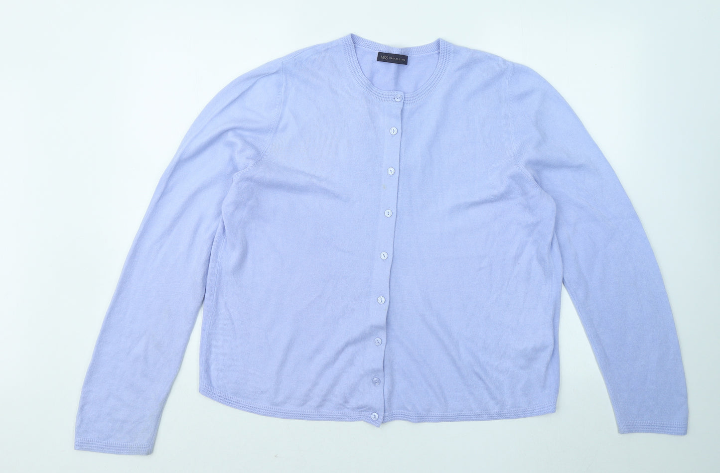 Marks and Spencer Womens Blue Round Neck Acrylic Cardigan Jumper Size 16