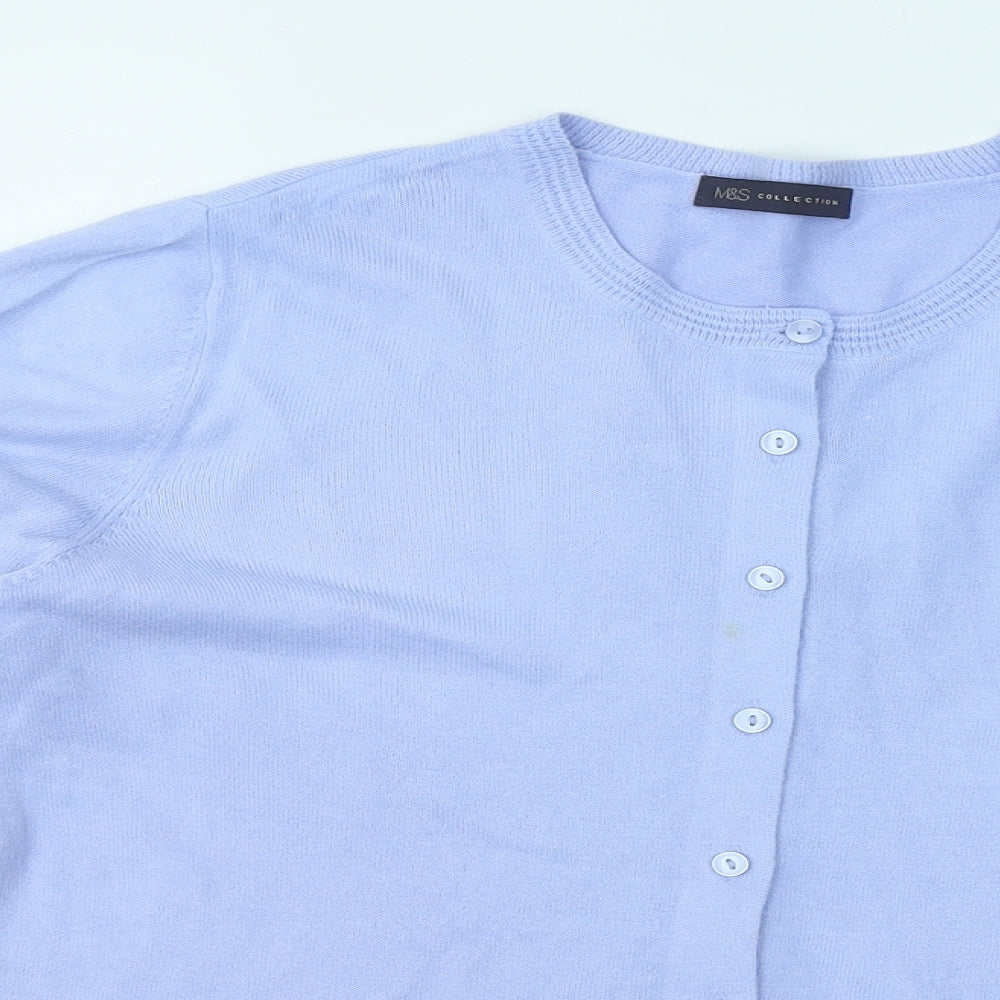 Marks and Spencer Womens Blue Round Neck Acrylic Cardigan Jumper Size 16