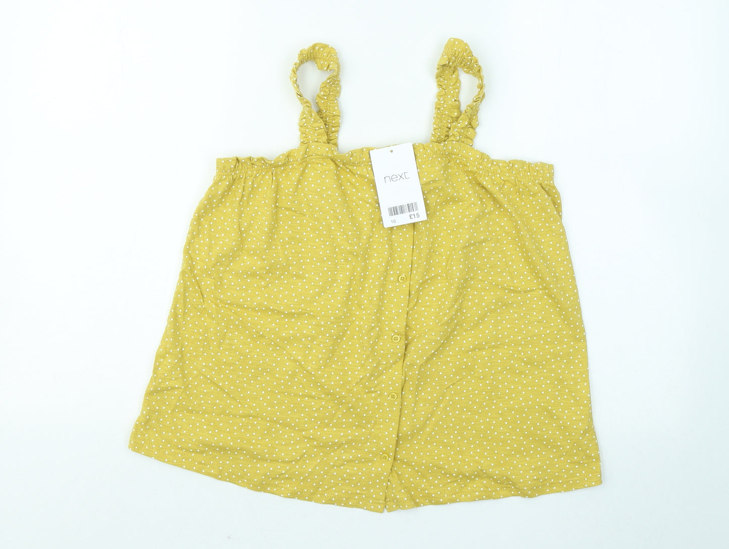 NEXT Womens Yellow Polka Dot Cotton Basic T-Shirt Size 10 Round Neck