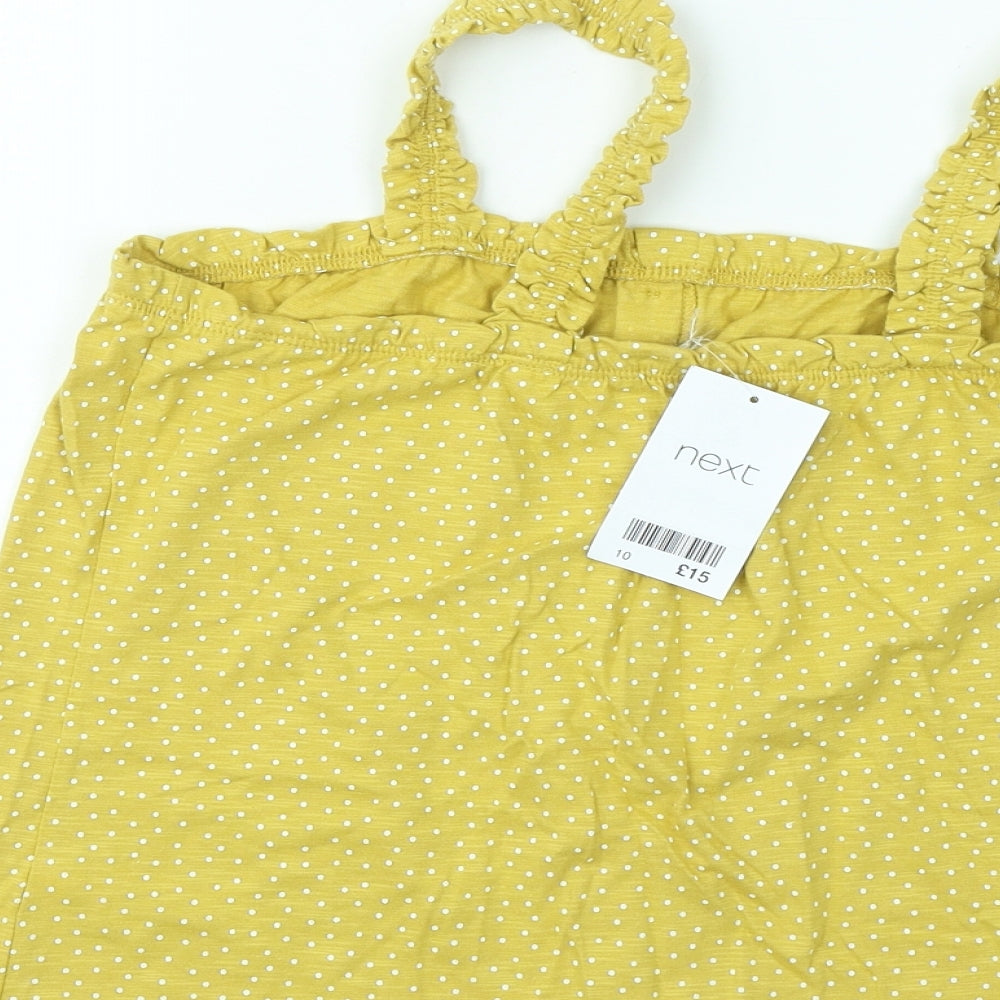 NEXT Womens Yellow Polka Dot Cotton Basic T-Shirt Size 10 Round Neck