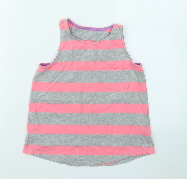 Dunnes Stores Girls Pink Striped Polyester Basic Tank Size 8-9 Years Round Neck