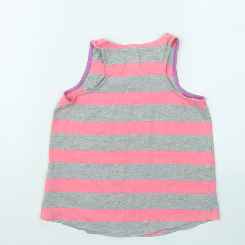 Dunnes Stores Girls Pink Striped Polyester Basic Tank Size 8-9 Years Round Neck