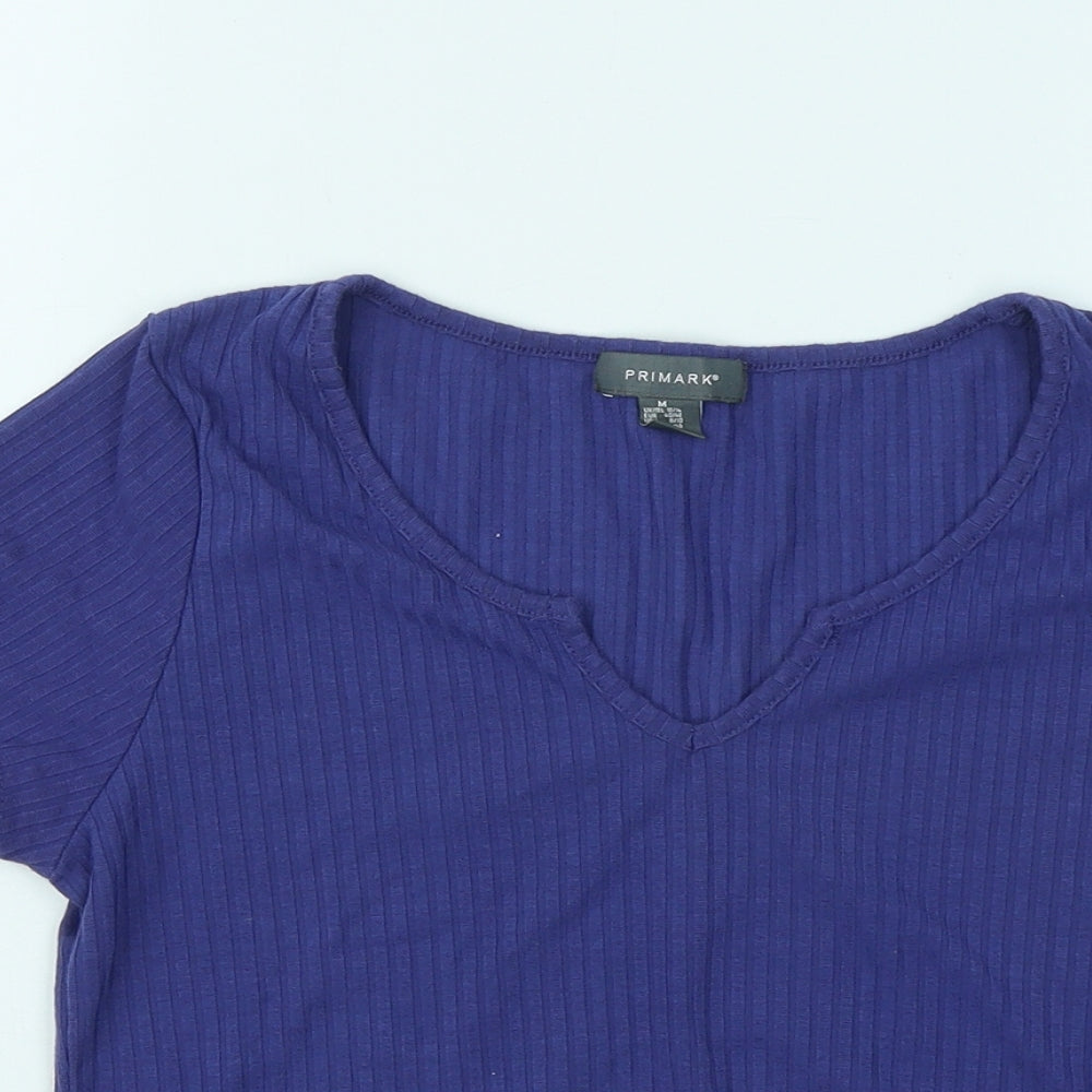 Primark Womens Purple Polyester Basic T-Shirt Size 12 V-Neck - Ribbed