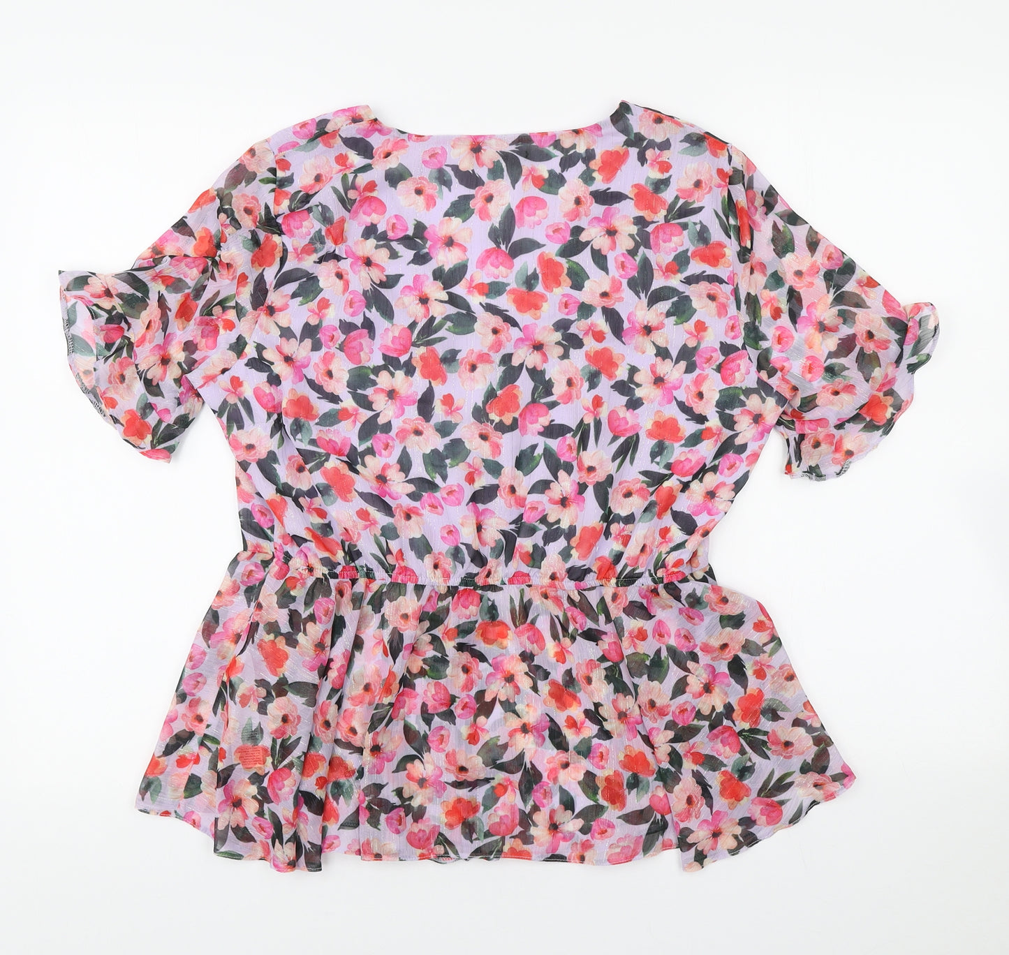 Wallis Womens Purple Floral Polyester Basic Blouse Size 14 V-Neck