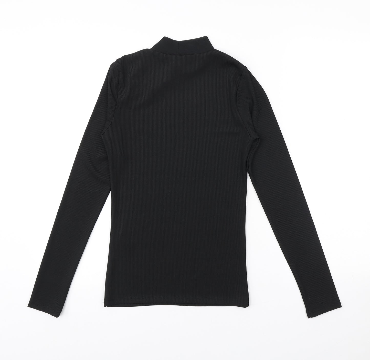 River Island Womens Black Polyester Basic T-Shirt Size 8 High Neck - Gold Safety Pin detail