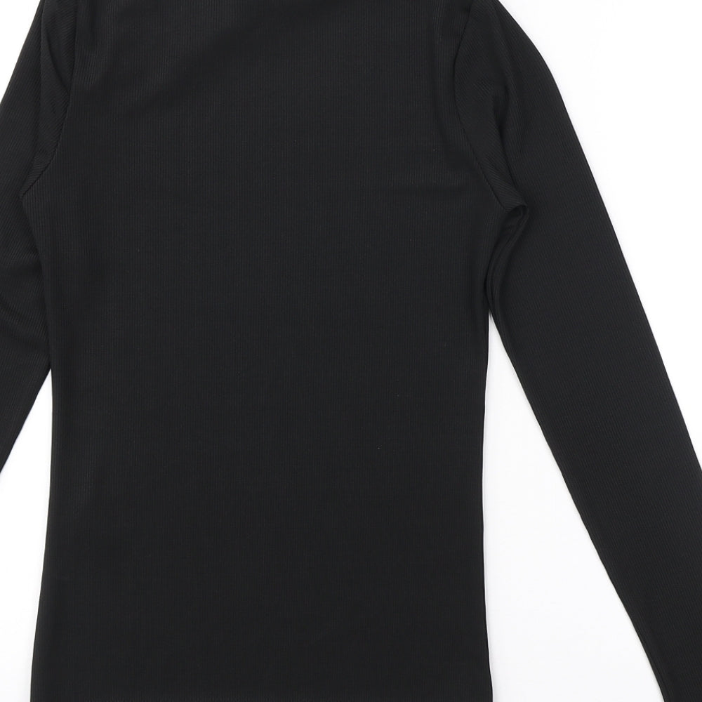 River Island Womens Black Polyester Basic T-Shirt Size 8 High Neck - Gold Safety Pin detail