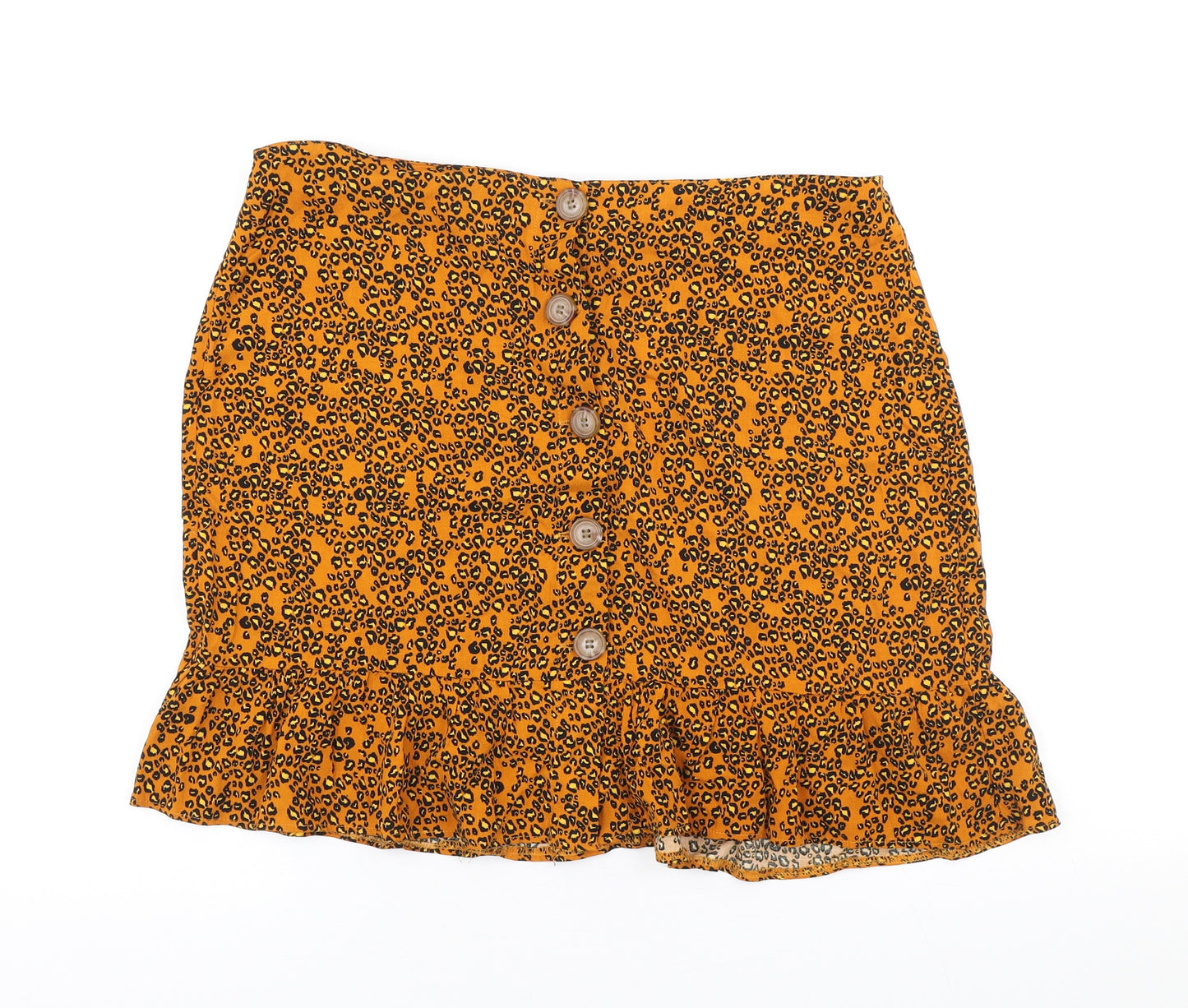 Papaya Womens Orange Animal Print Viscose A-Line Skirt Size 14 Button - Leopard Print