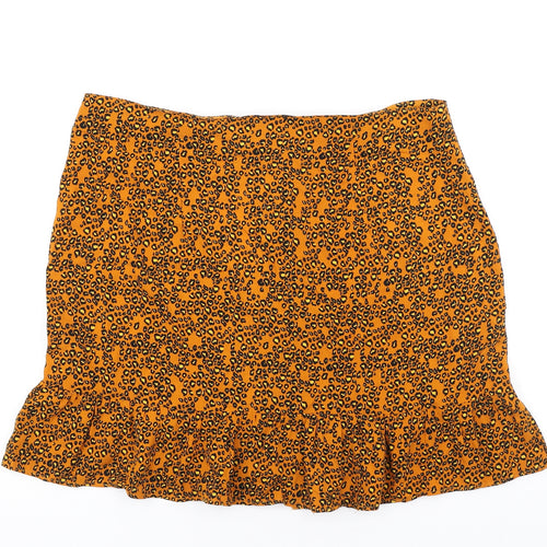 Papaya Womens Orange Animal Print Viscose A-Line Skirt Size 14 Button - Leopard Print