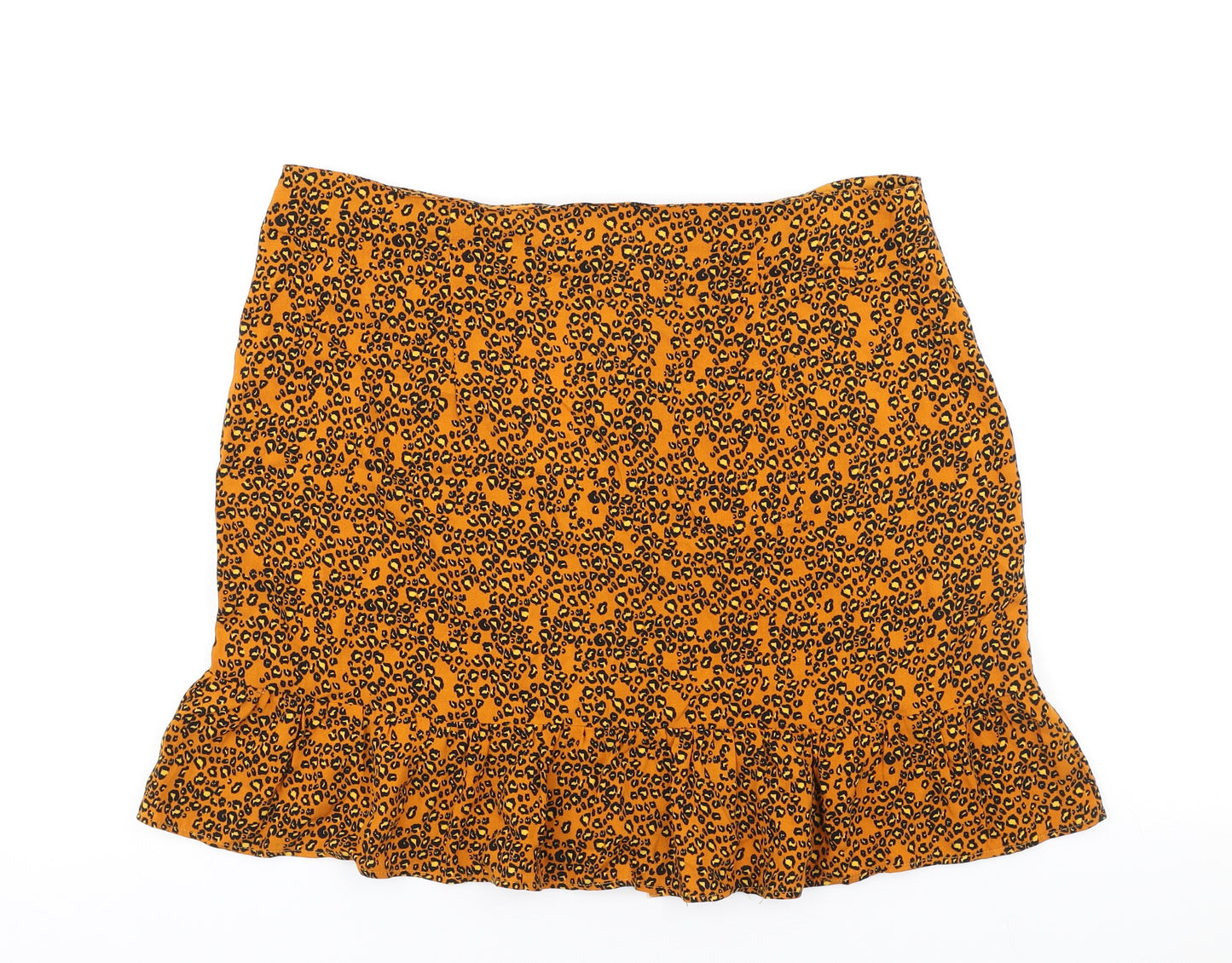Papaya Womens Orange Animal Print Viscose A-Line Skirt Size 14 Button - Leopard Print