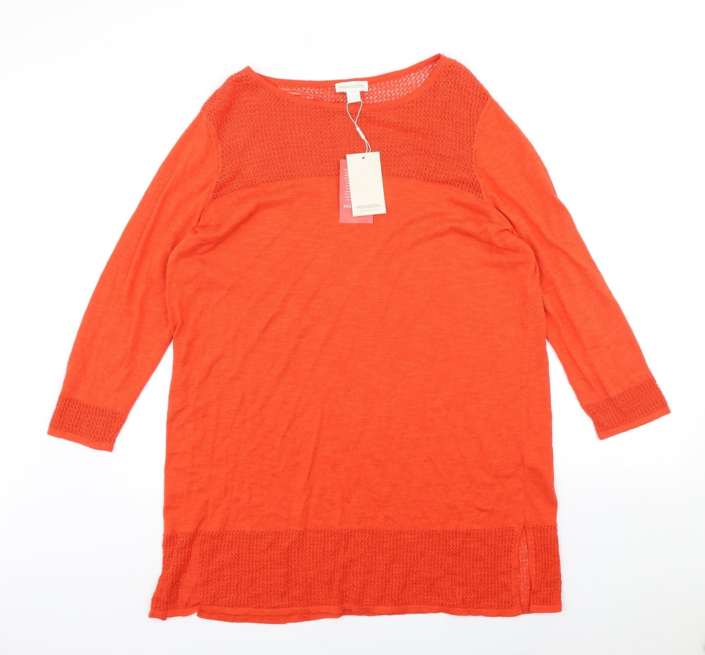 Monsoon Womens Orange Cotton Basic T-Shirt Size 18 Boat Neck