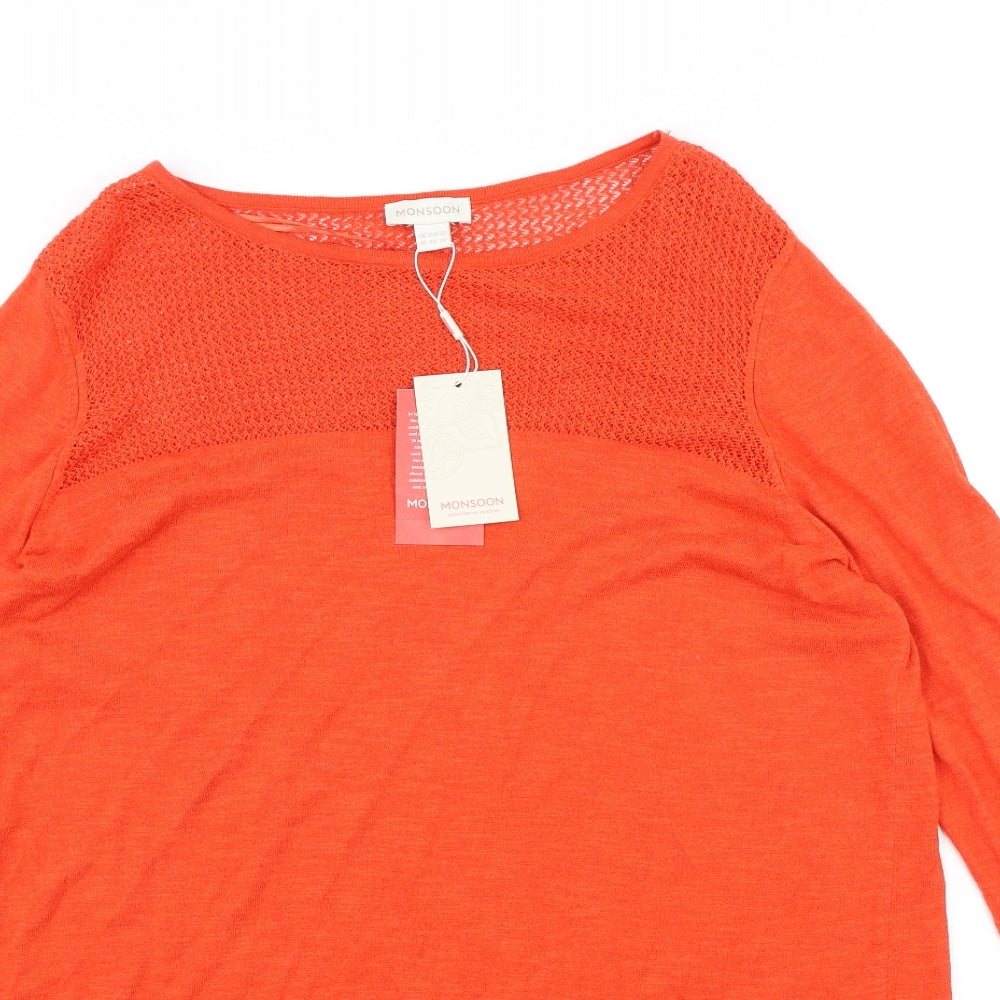 Monsoon Womens Orange Cotton Basic T-Shirt Size 18 Boat Neck