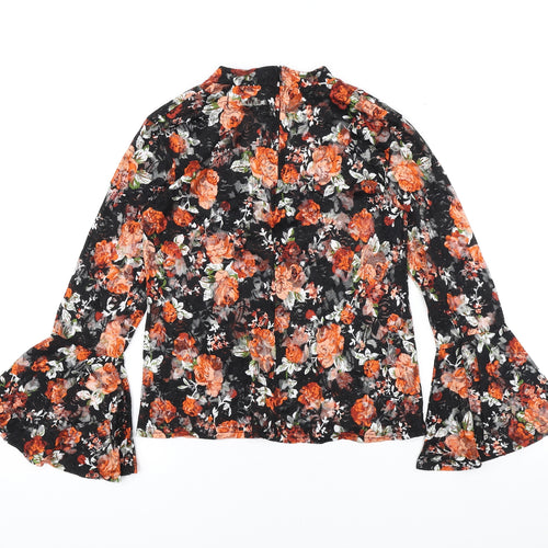 Mirumi Womens Black Floral Polyester Basic T-Shirt Size S Round Neck