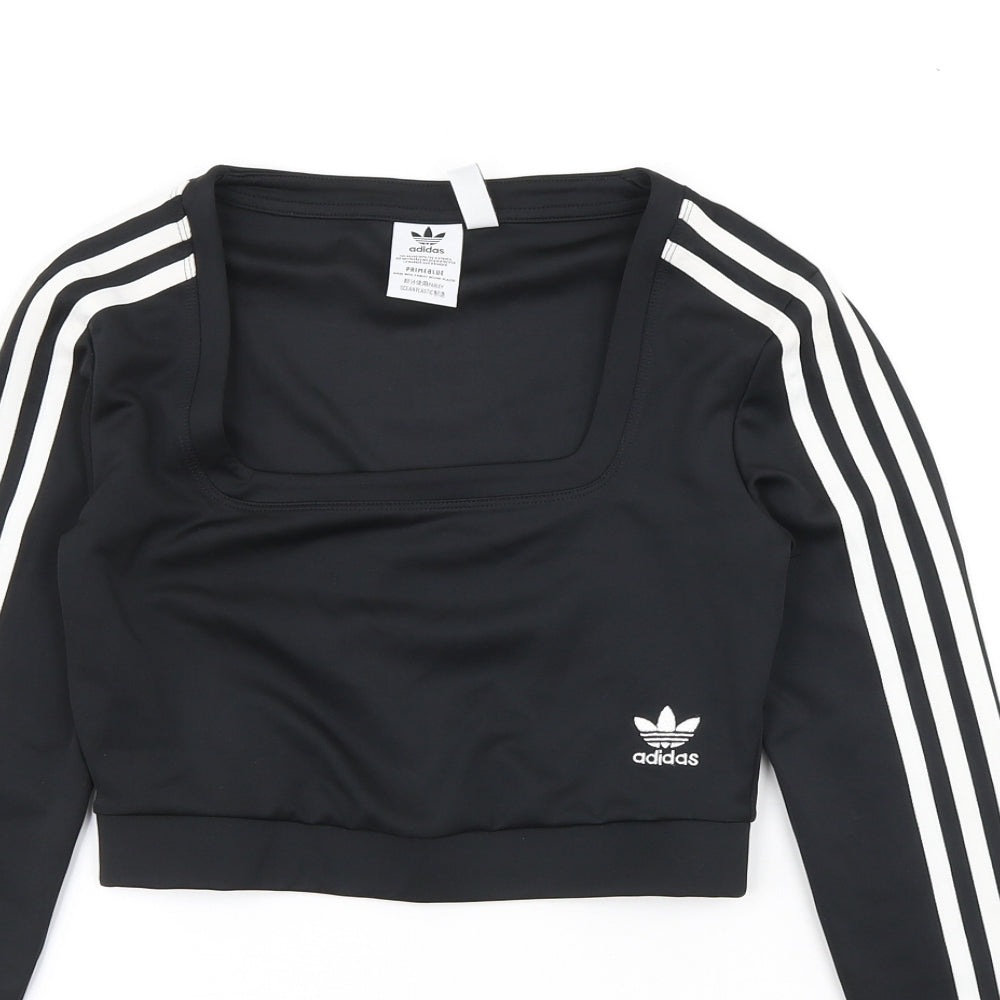 adidas Womens Black Polyester Cropped T-Shirt Size 6 Square Neck Pullover