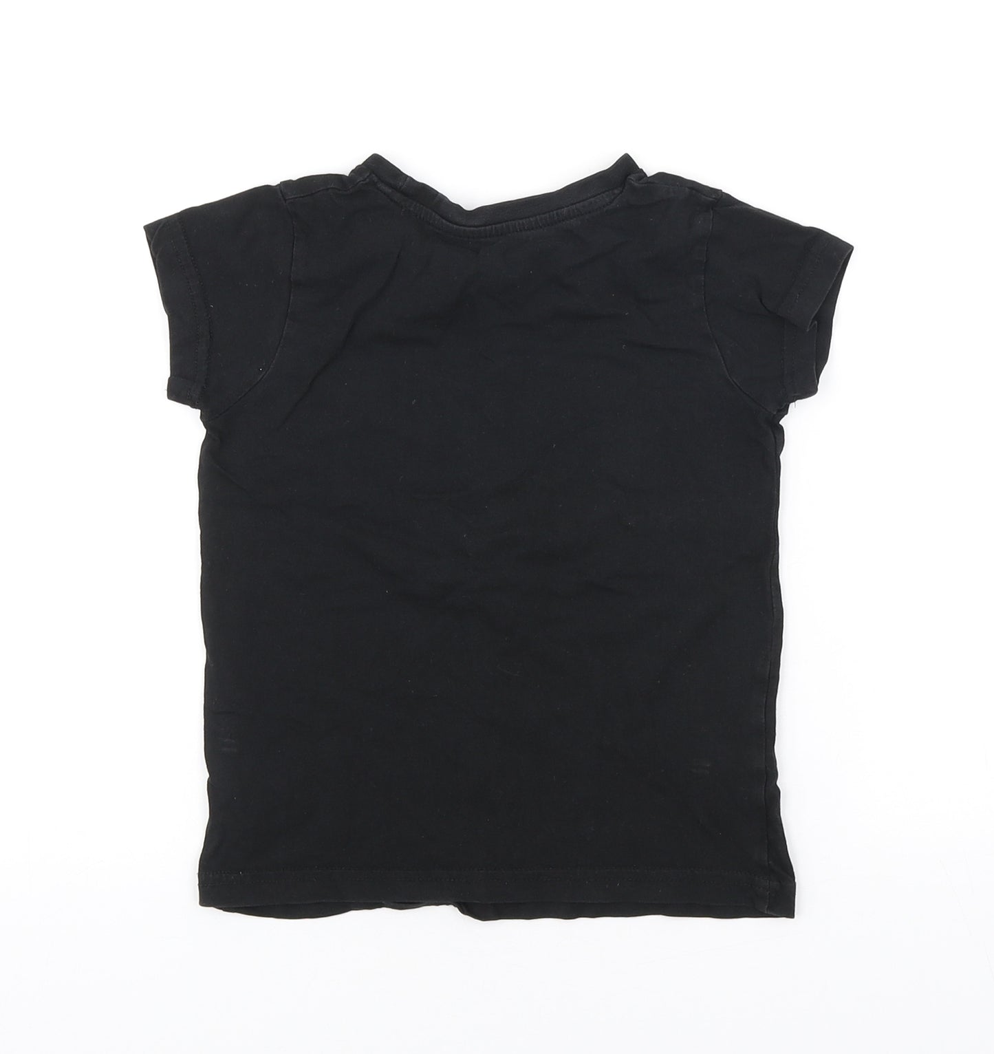 Preworn Girls Black Cotton Basic T-Shirt Size 5-6 Years Round Neck Pullover - Butterflies