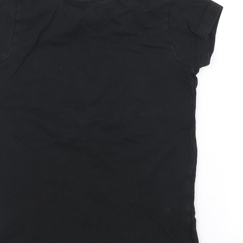 Preworn Girls Black Cotton Basic T-Shirt Size 5-6 Years Round Neck Pullover - Butterflies