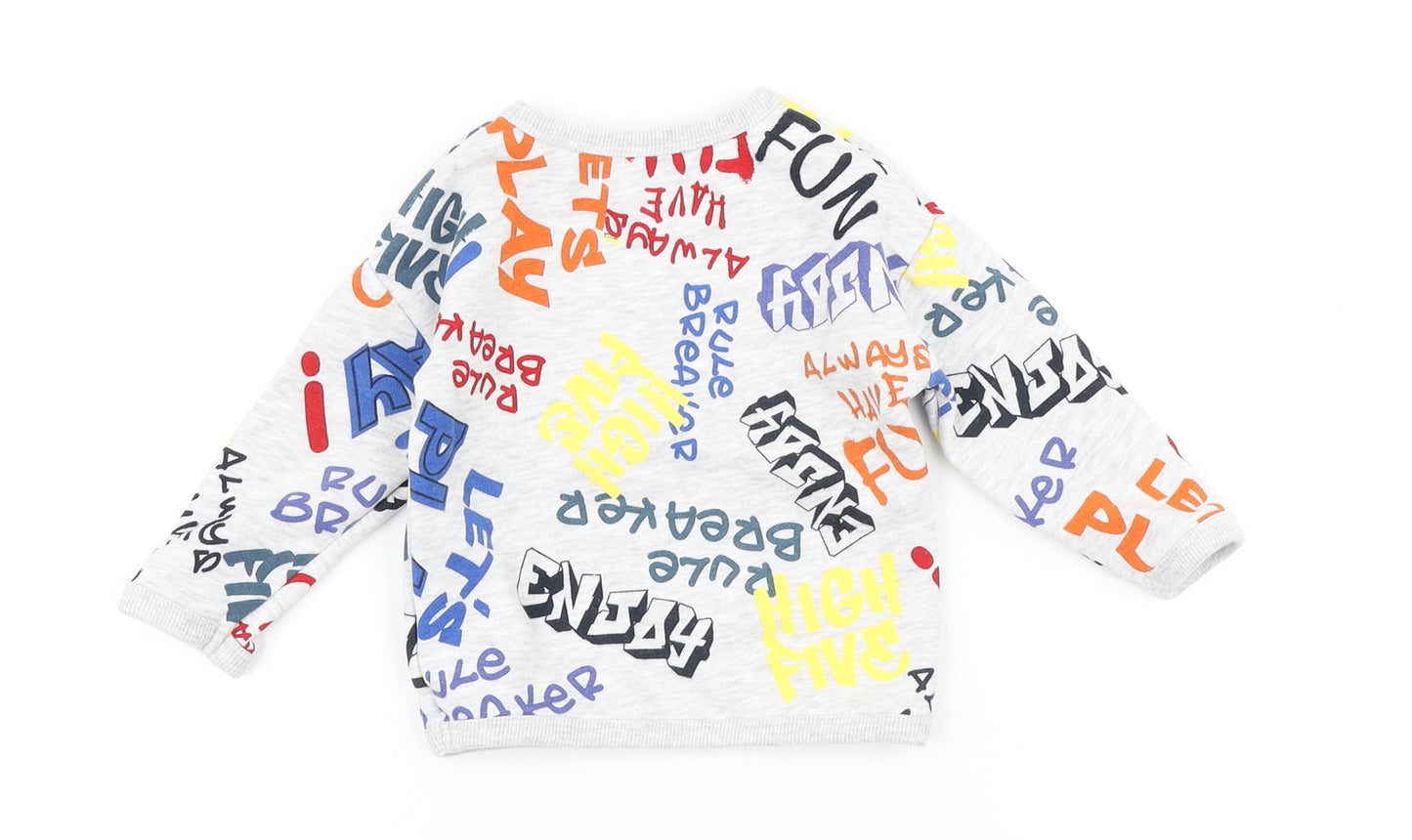 Dunnes Stores Baby Grey Cotton Pullover Jumper Size 6-9 Months Pullover - Graffiti