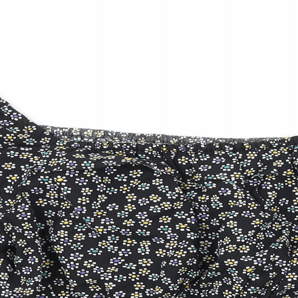 Urban Outfitters Womens Black Floral Viscose Cropped T-Shirt Size S Off the Shoulder