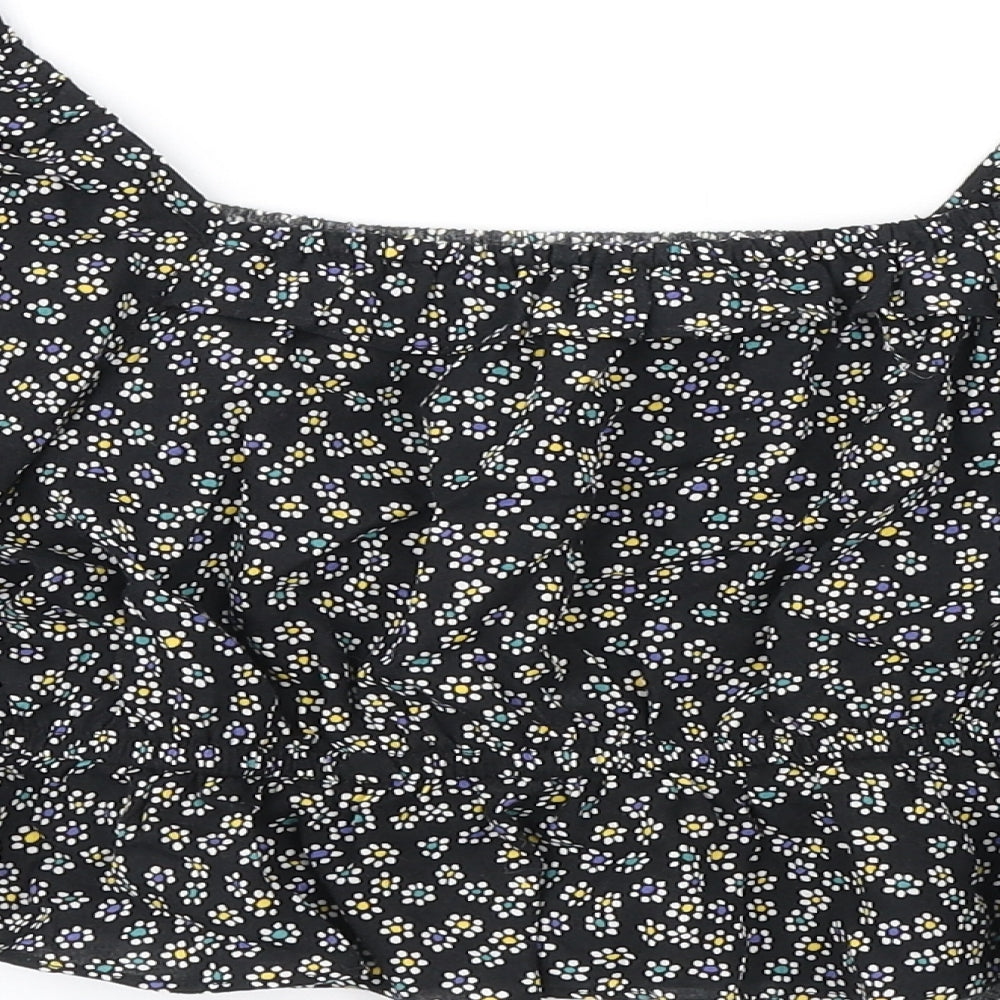 Urban Outfitters Womens Black Floral Viscose Cropped T-Shirt Size S Off the Shoulder