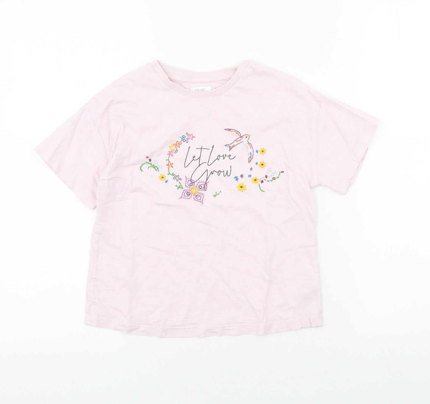 NEXT Girls Pink Cotton Basic T-Shirt Size 6-7 Years Scoop Neck Pullover - Let Love Grow