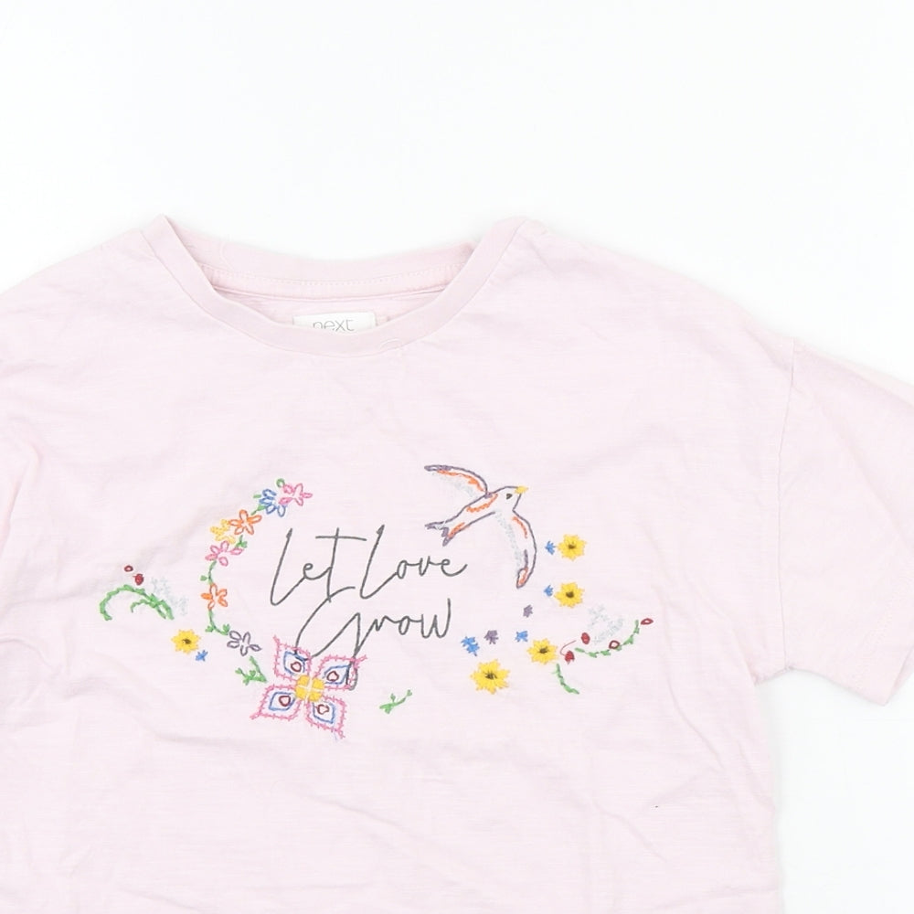 NEXT Girls Pink Cotton Basic T-Shirt Size 6-7 Years Scoop Neck Pullover - Let Love Grow