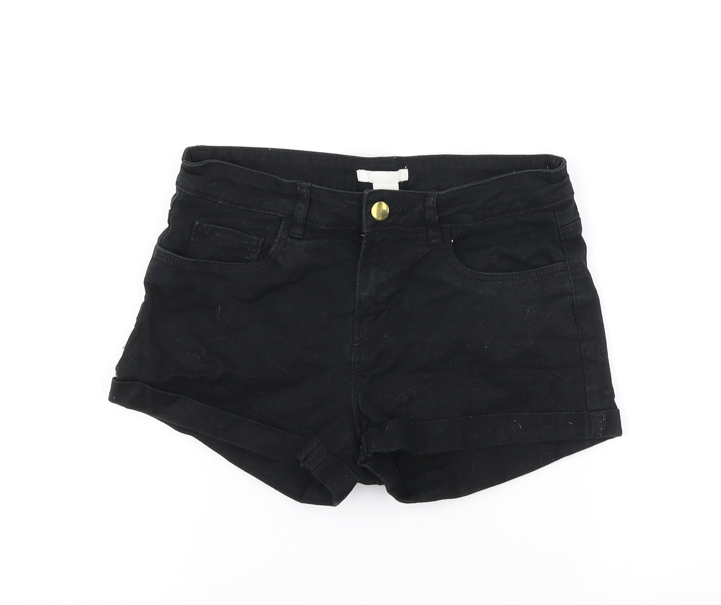 H&M Womens Black Cotton Hot Pants Shorts Size 6 Regular Button