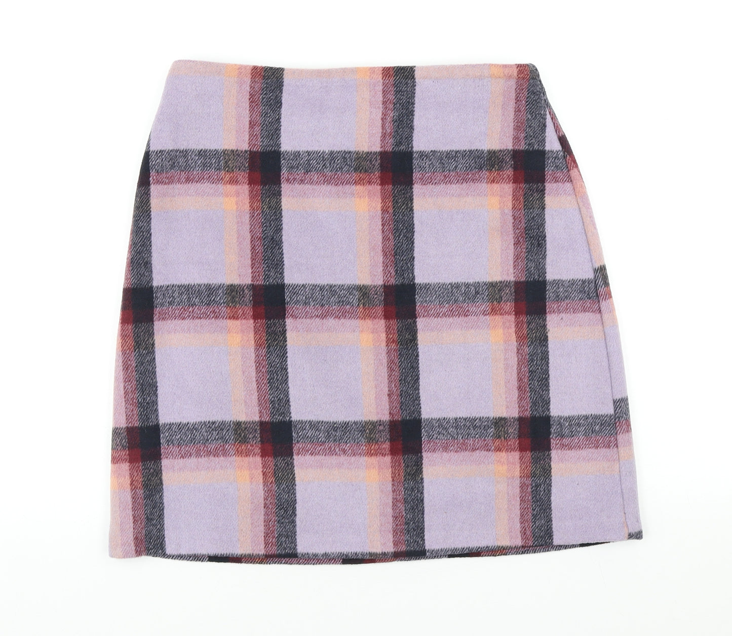 TU Womens Purple Plaid Polyester A-Line Skirt Size 8 Zip