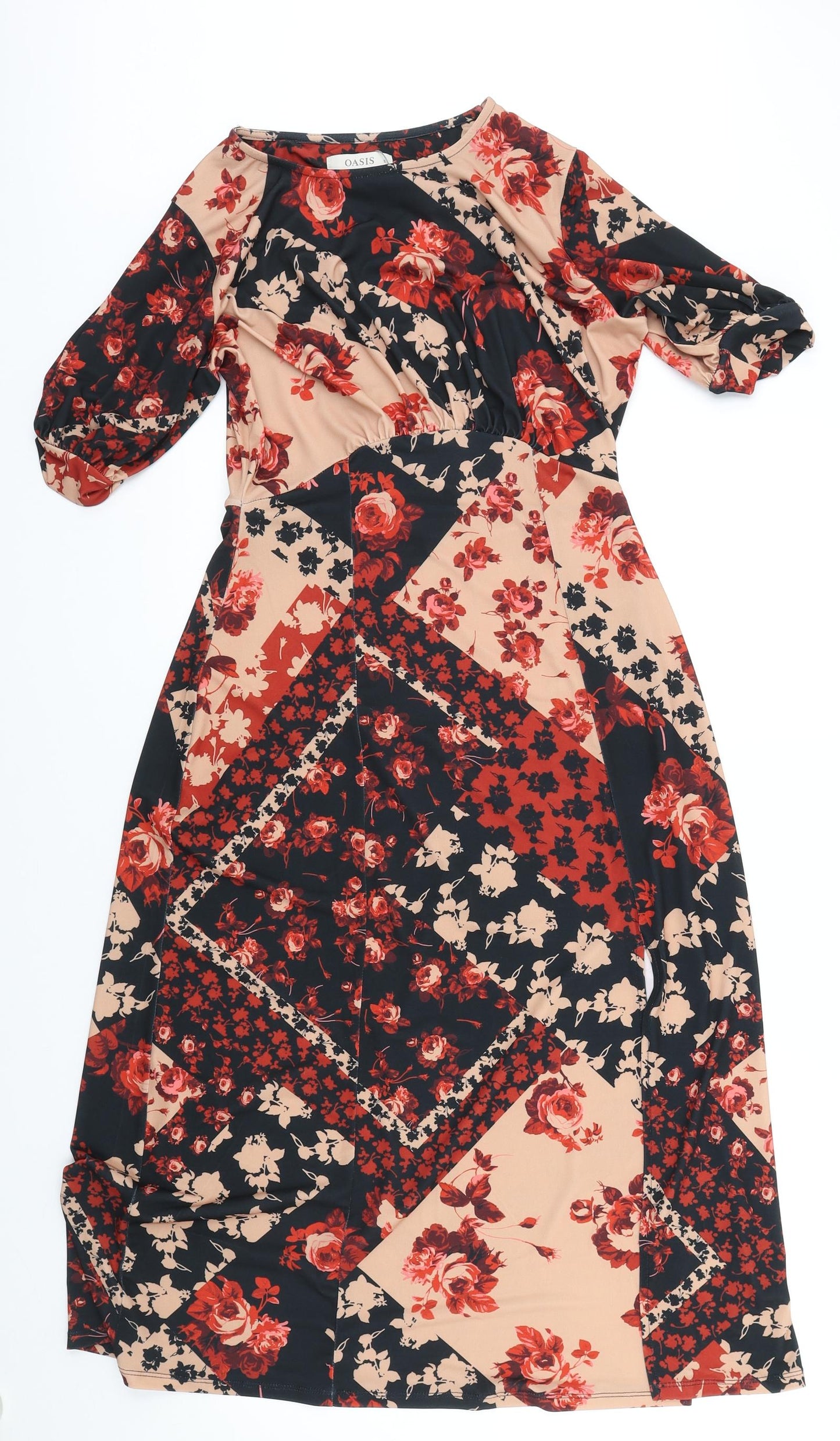 Oasis Womens Multicoloured Floral Polyester A-Line Size S Scoop Neck Pullover