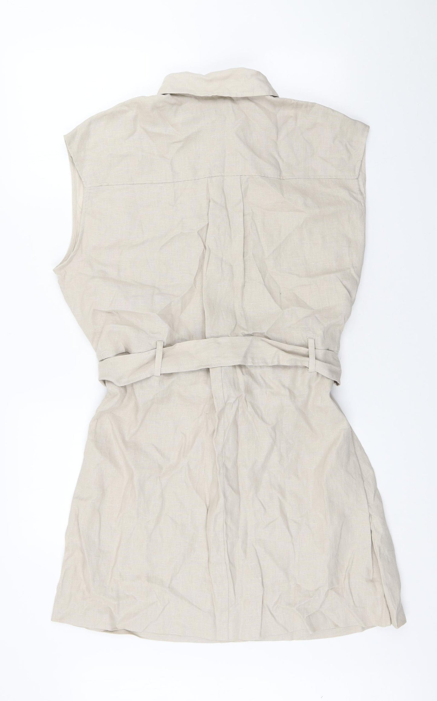 MNG Womens Beige Linen Sheath Size 12 Collared Button