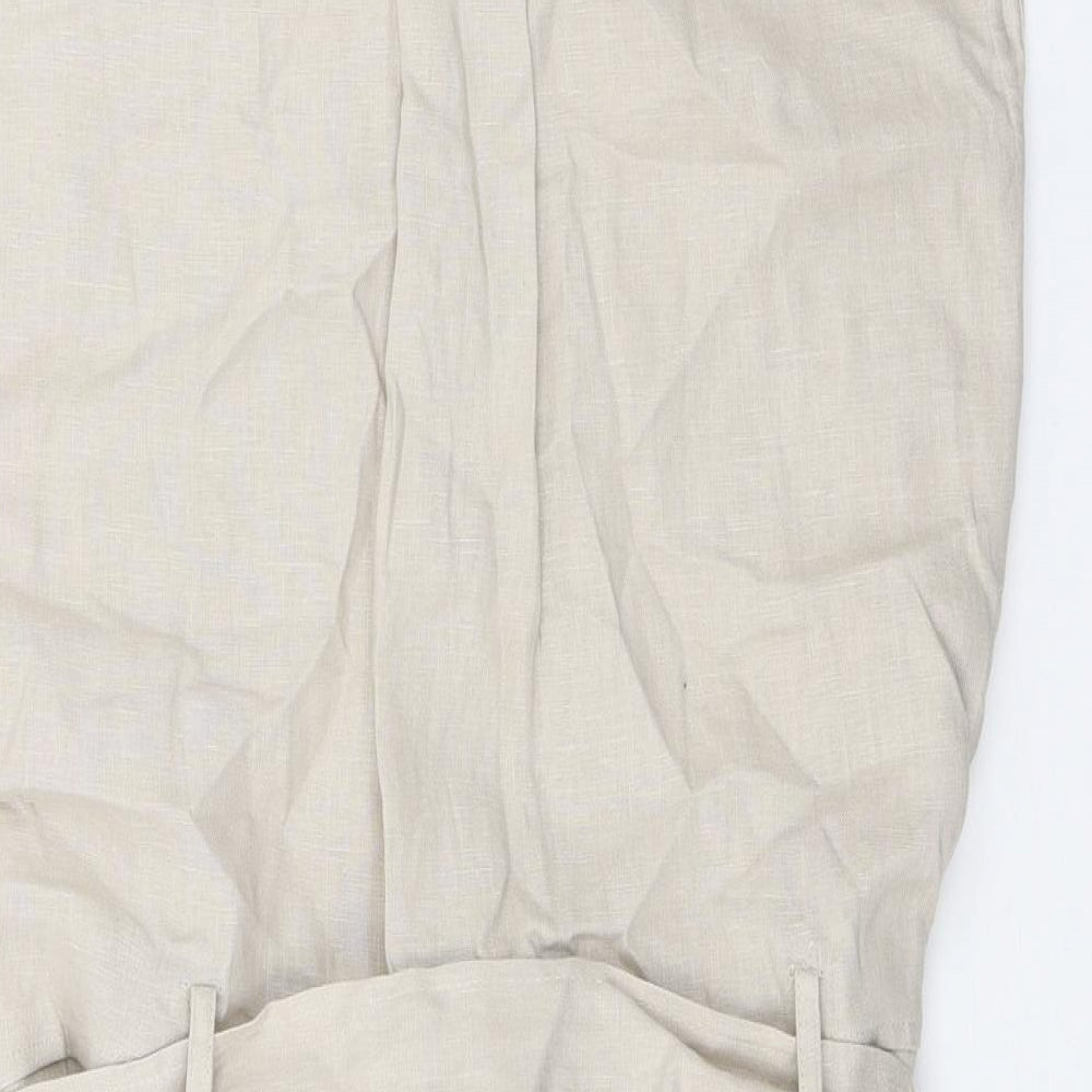 MNG Womens Beige Linen Sheath Size 12 Collared Button