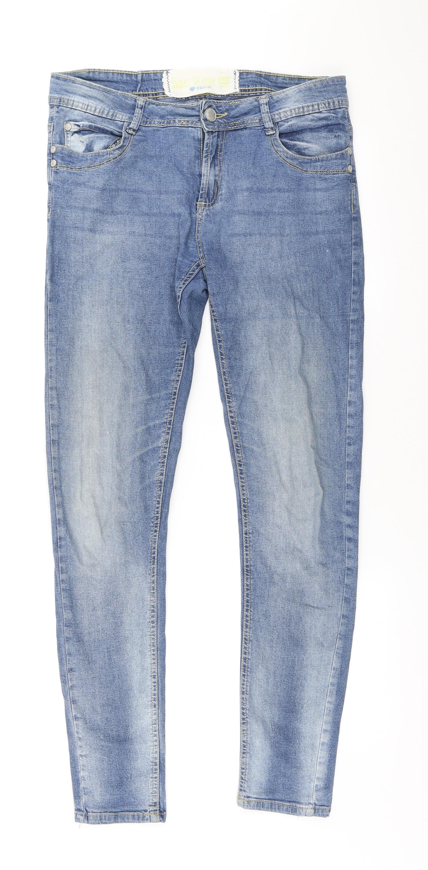 Dunnes Stores Womens Blue Cotton Skinny Jeans Size 14 L29 in Regular Button