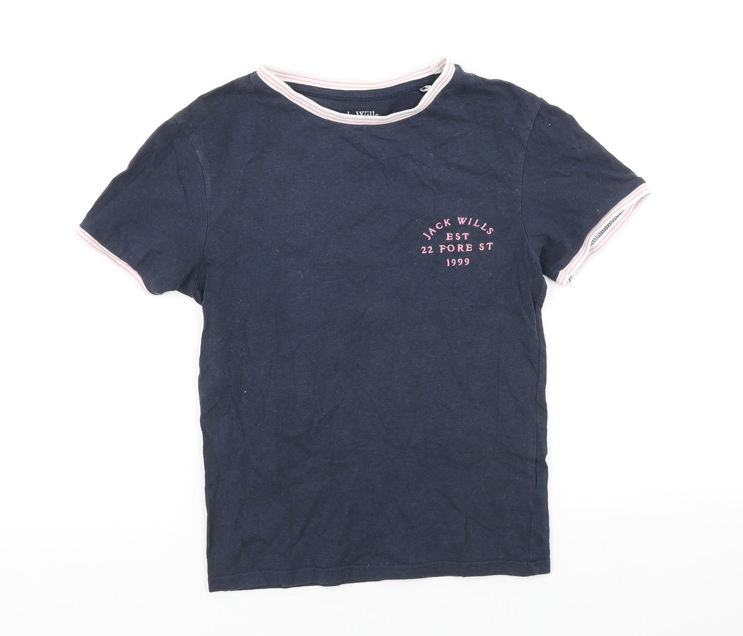 Jack Wills Womens Blue Cotton Basic T-Shirt Size 4 Crew Neck