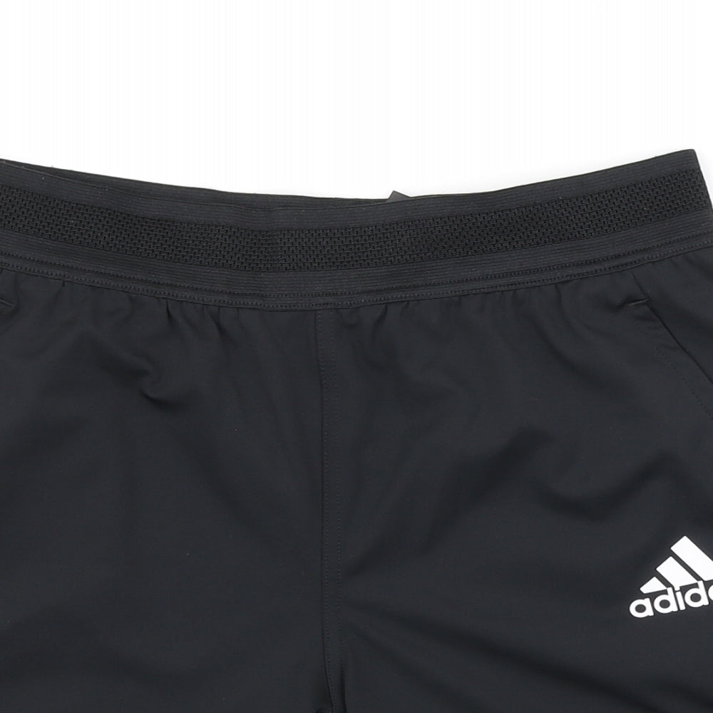 adidas Boys Black Polyester Sweat Shorts Size 13-14 Years Regular Drawstring