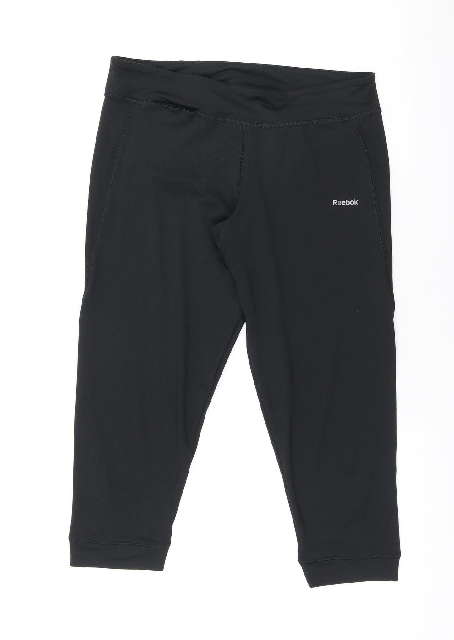 Reebok Womens Black Polyester Cropped Leggings Size M L20 in Regular Pullover