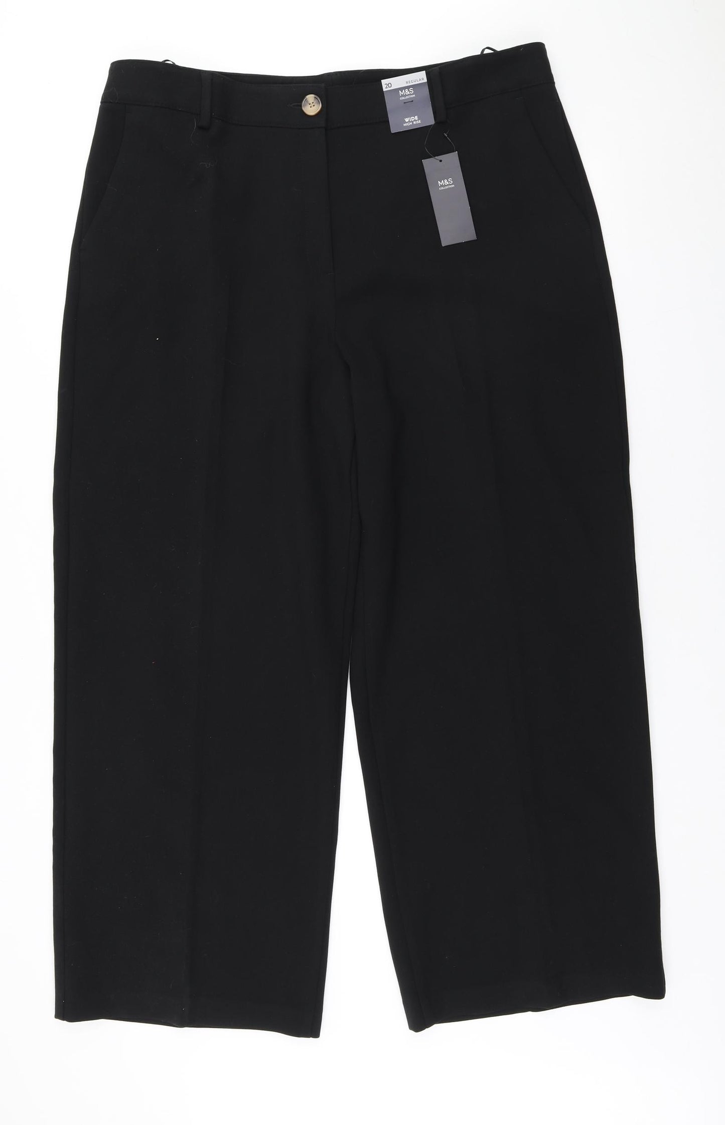 Marks and Spencer Womens Black Polyester Trousers Size 20 L28 in Regular Button