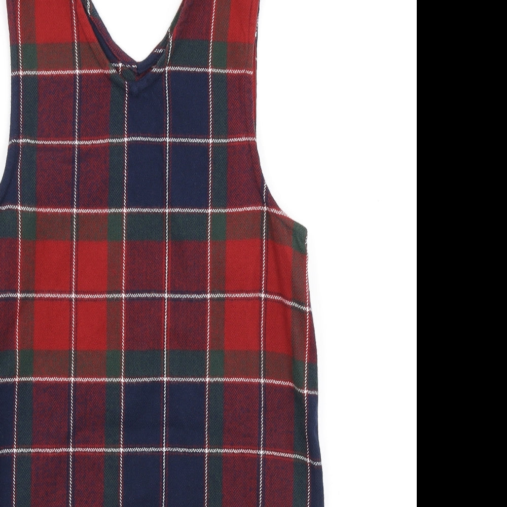 TU Girls Multicoloured Plaid Cotton Tank Dress Size 12 Years Collared Pullover